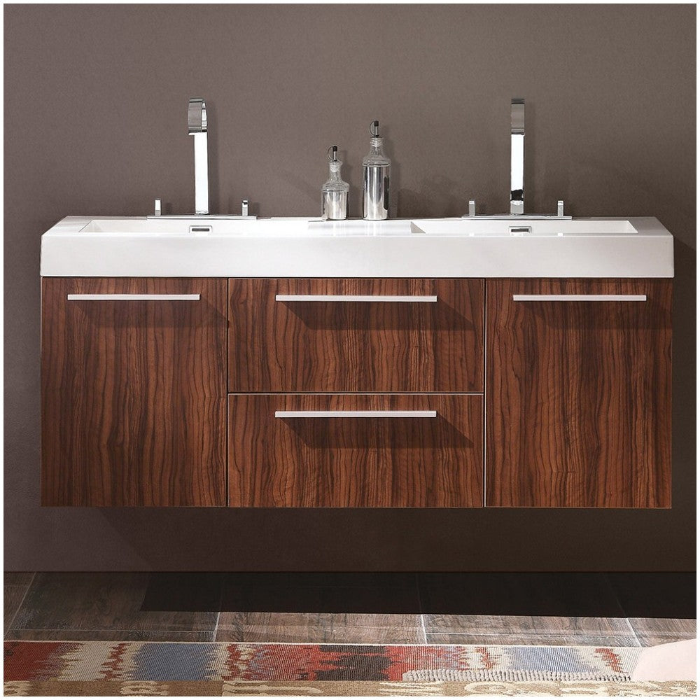 Fresca Opulento 54" Walnut Modern Double Sink Cabinet w/ Integrated Sinks