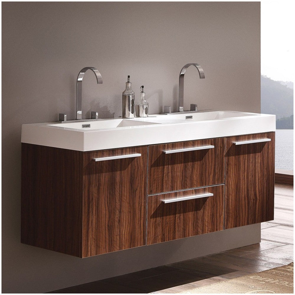 Fresca Opulento 54" Walnut Modern Double Sink Cabinet w/ Integrated Sinks