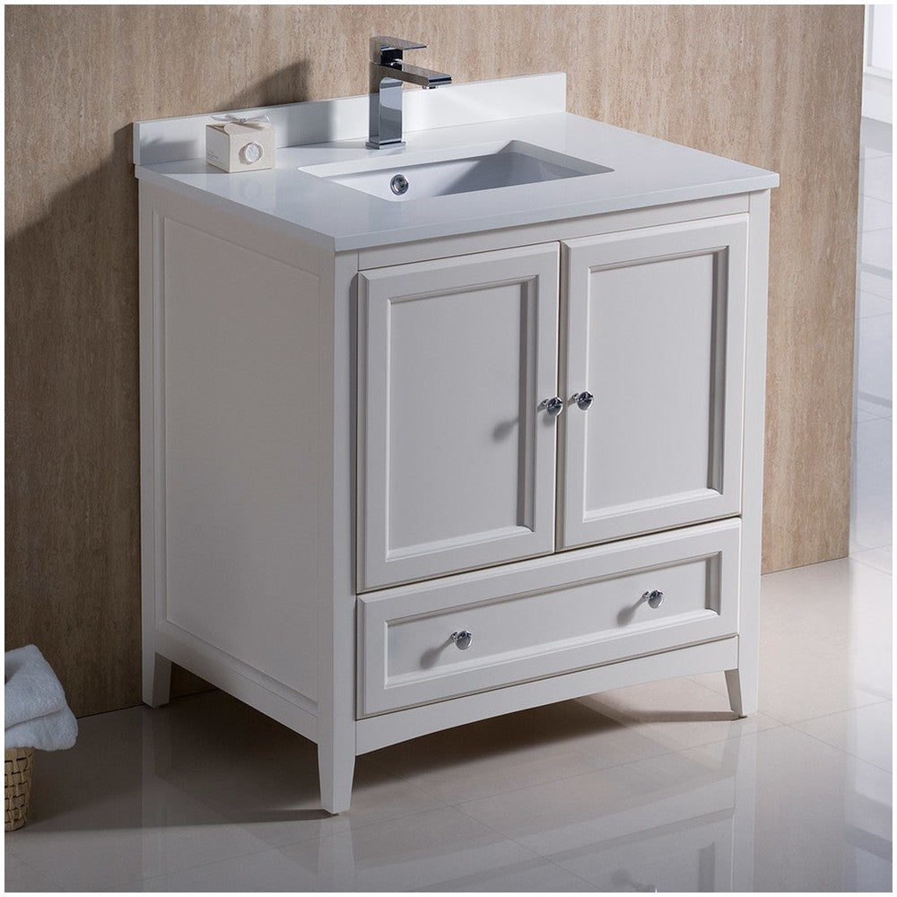 Fresca Oxford 30" Antique White Traditional Bathroom Cabinet w/ Top & Sink