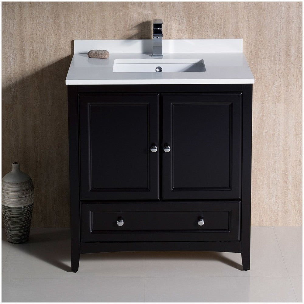 Fresca Oxford 30" Espresso Traditional Bathroom Cabinet w/ Top & Sink