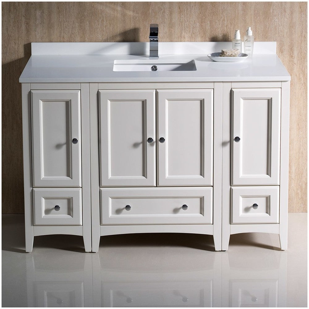 Fresca Oxford 48" Antique White Traditional Bathroom Cabinets w/ Top & Sink