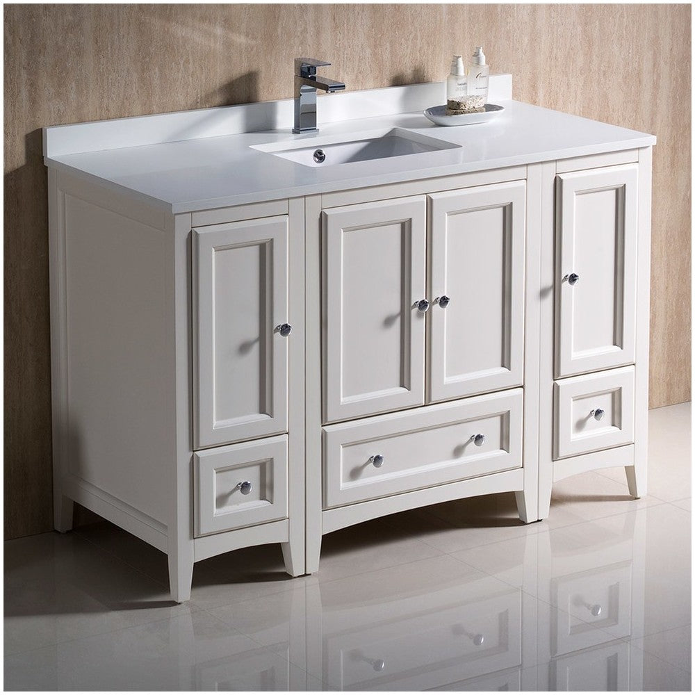 Fresca Oxford 48" Antique White Traditional Bathroom Cabinets w/ Top & Sink