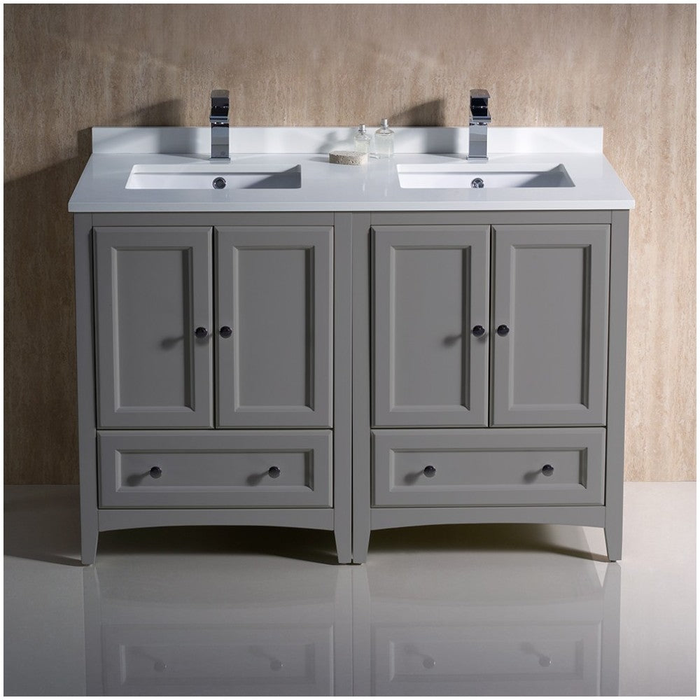 Fresca Oxford 48" Gray Traditional Double Sink Bathroom Cabinets w/ Top & Sinks