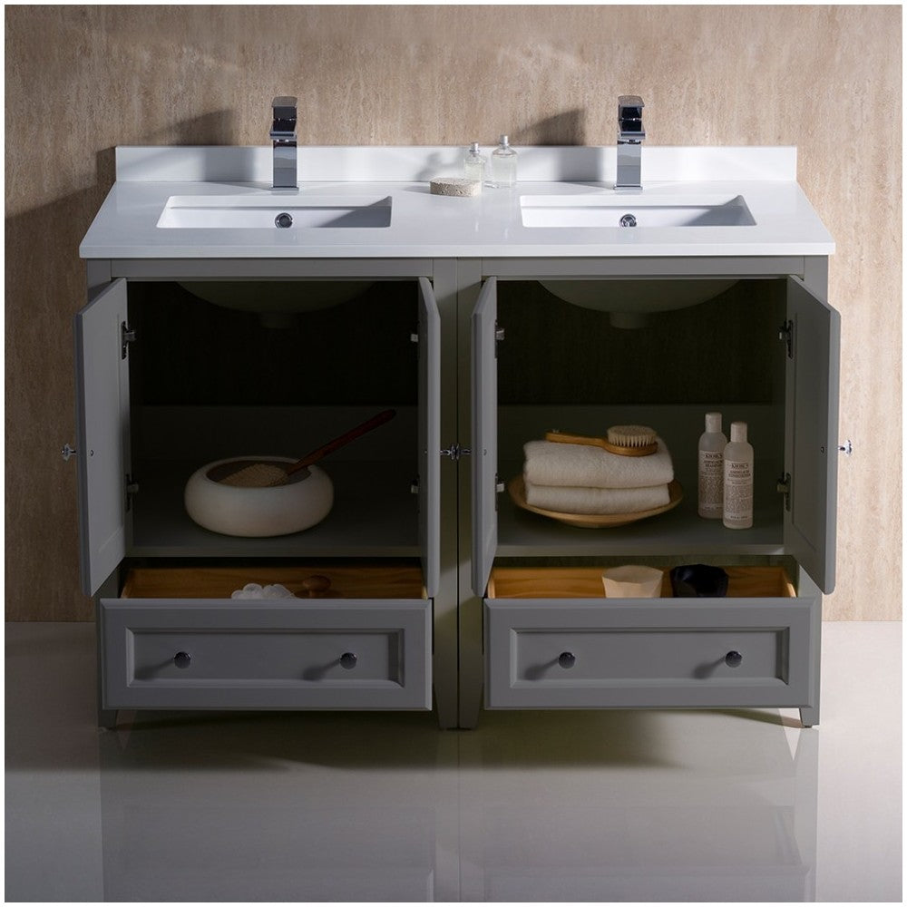 Fresca Oxford 48" Gray Traditional Double Sink Bathroom Cabinets w/ Top & Sinks