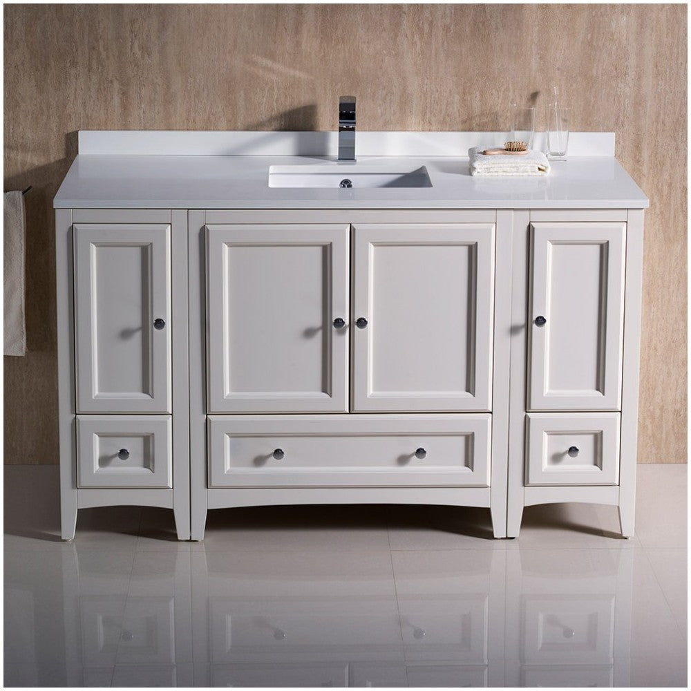 Fresca Oxford 54" Antique White Traditional Bathroom Cabinets w/ Top & Sink