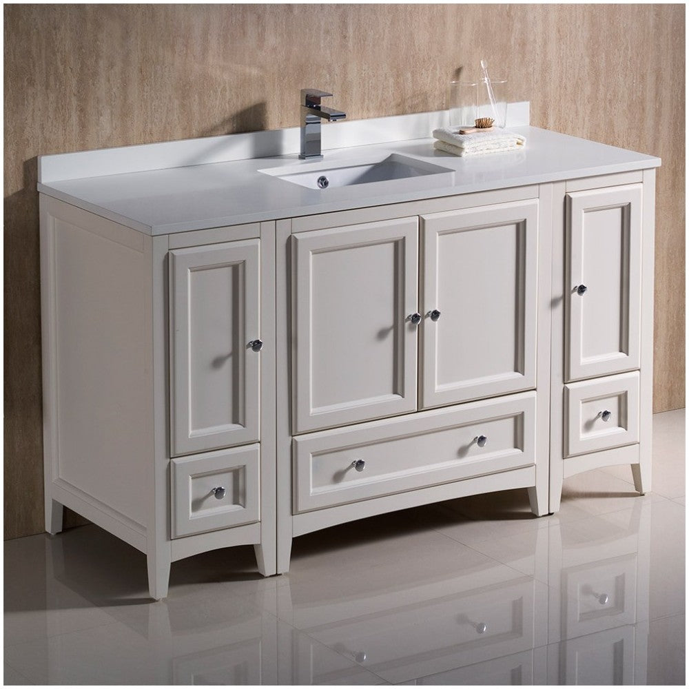 Fresca Oxford 54" Antique White Traditional Bathroom Cabinets w/ Top & Sink