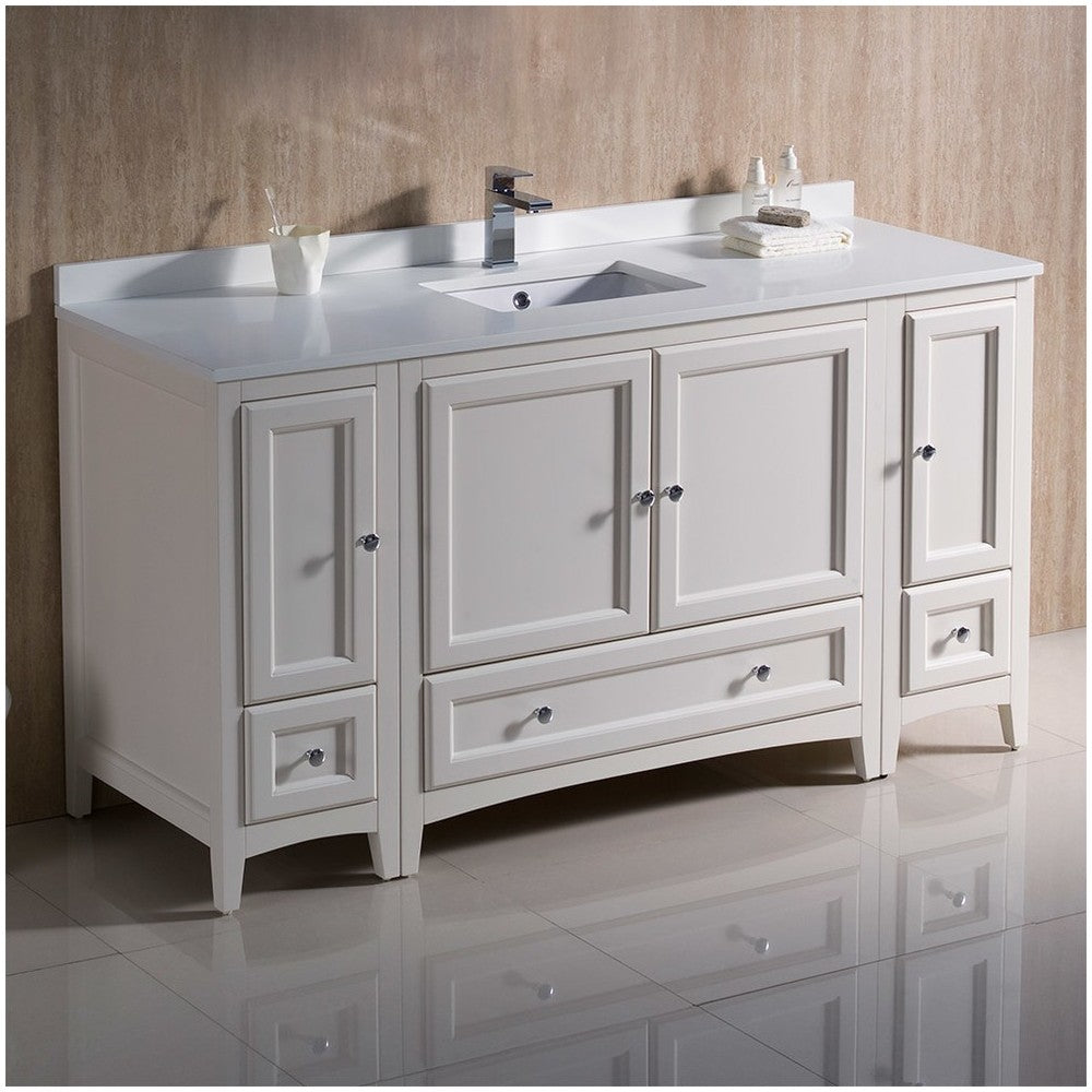 Fresca Oxford 60" Antique White Traditional Bathroom Cabinets w/ Top & Sink