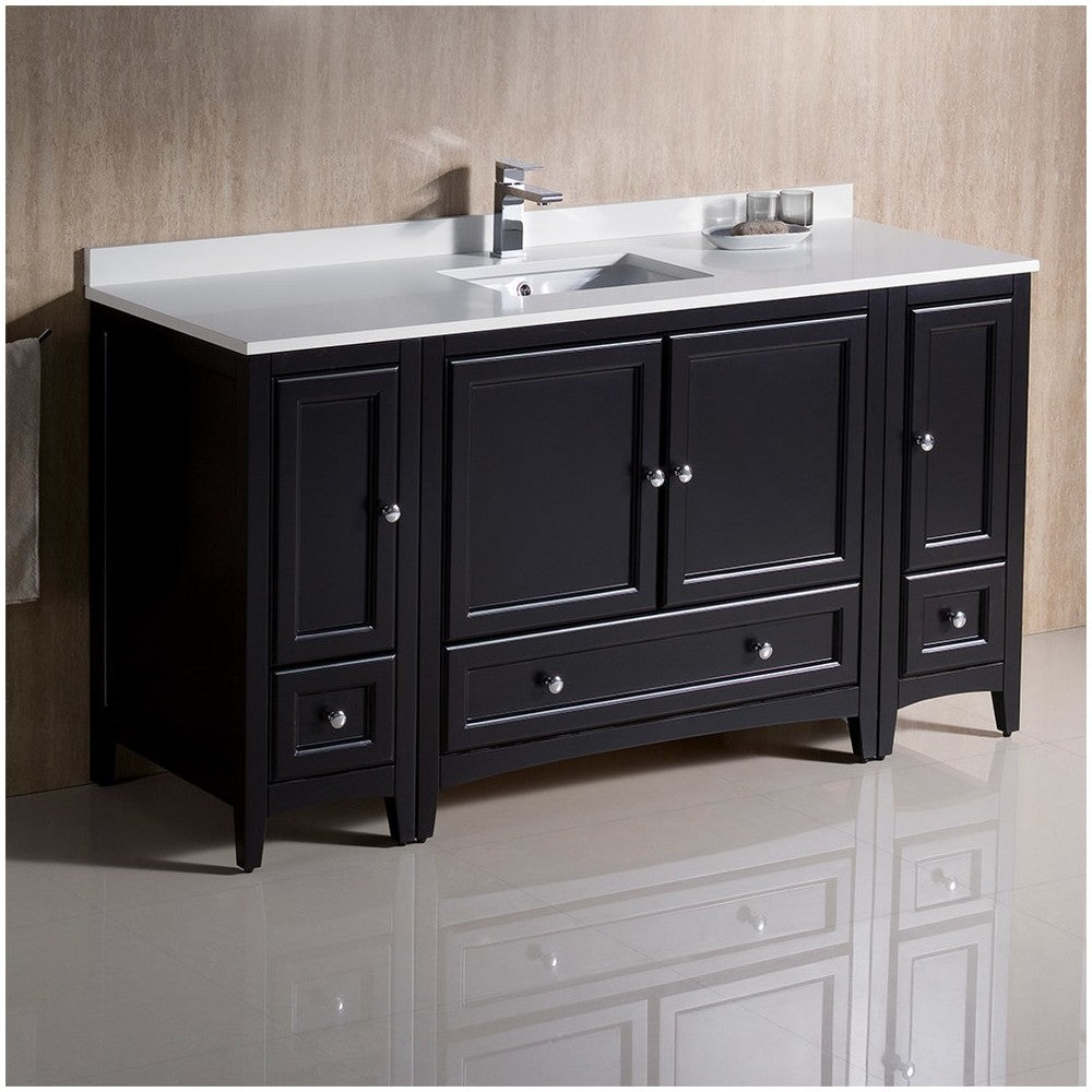 Fresca Oxford 60" Espresso Traditional Bathroom Cabinets w/ Top & Sink