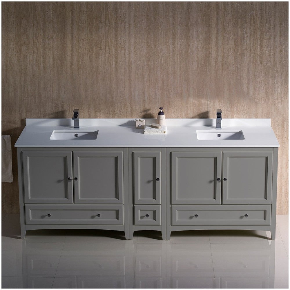 Fresca Oxford 84" Gray Traditional Double Sink Bathroom Cabinets w/ Top & Sinks