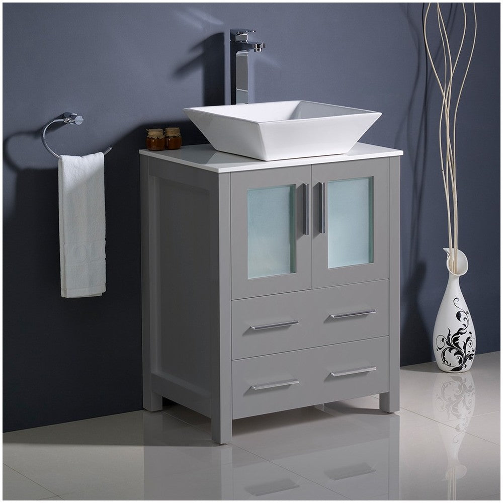 Fresca Torino 24" Gray Modern Bathroom Cabinet w/ Top & Vessel Sink