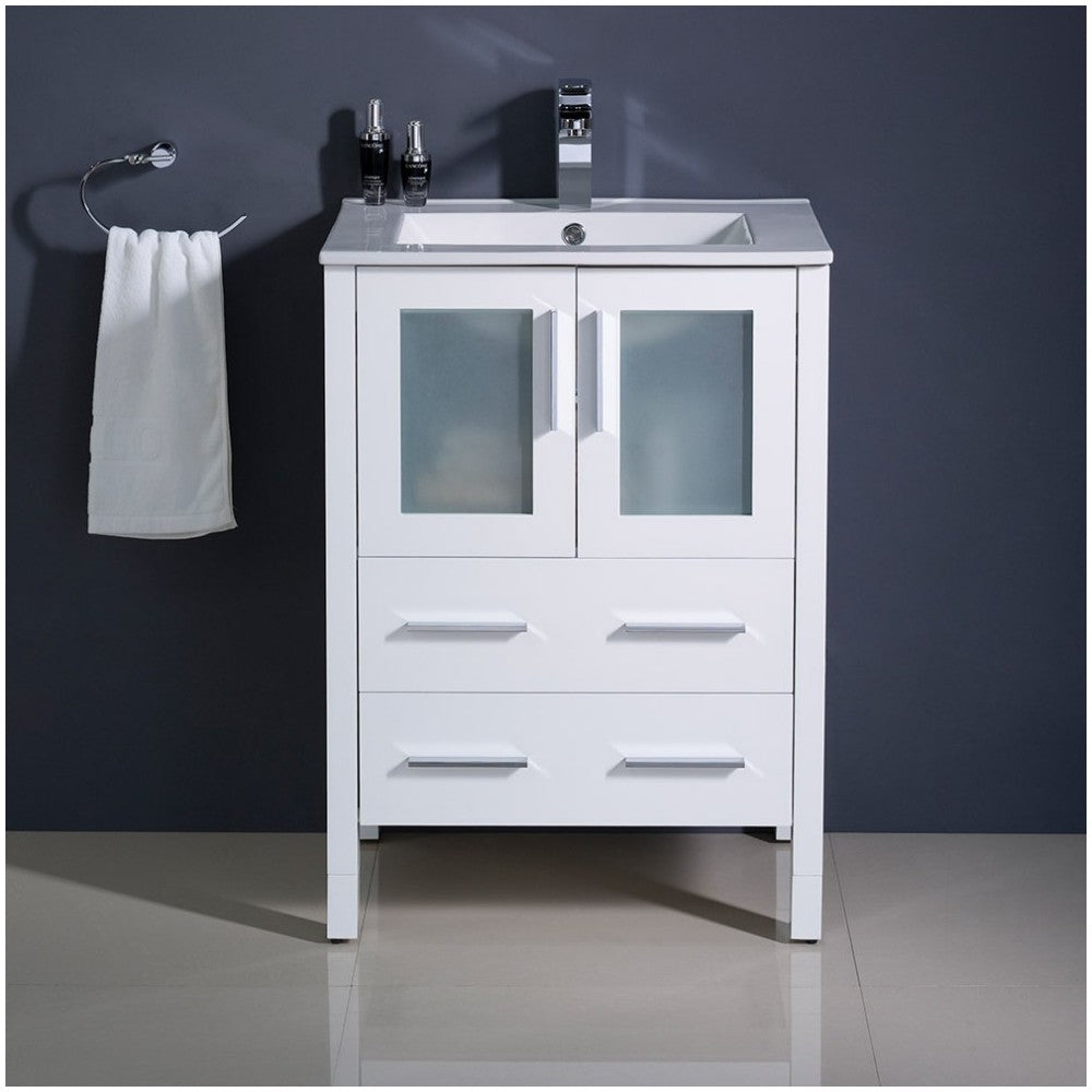Fresca Torino 24" White Modern Bathroom Cabinet w/ Top & Integrated Sink
