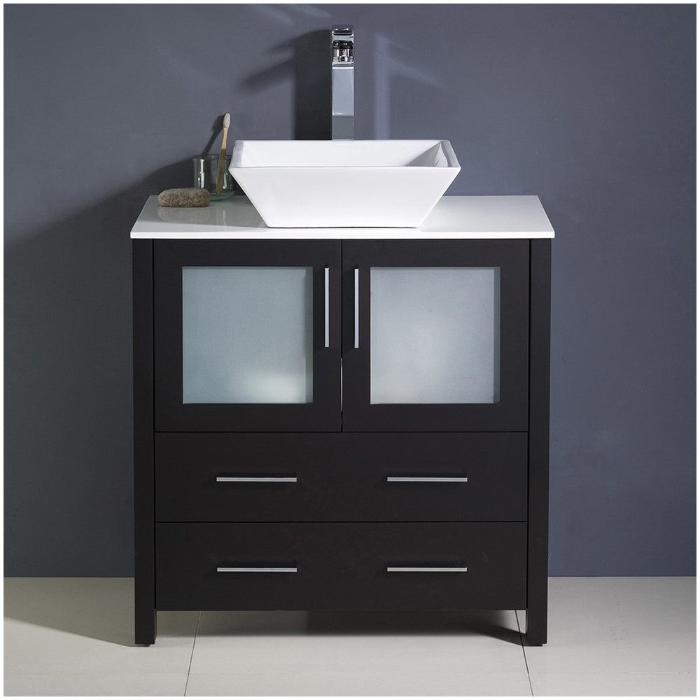 Fresca Torino 30" Espresso Modern Bathroom Cabinet w/ Top & Vessel Sink