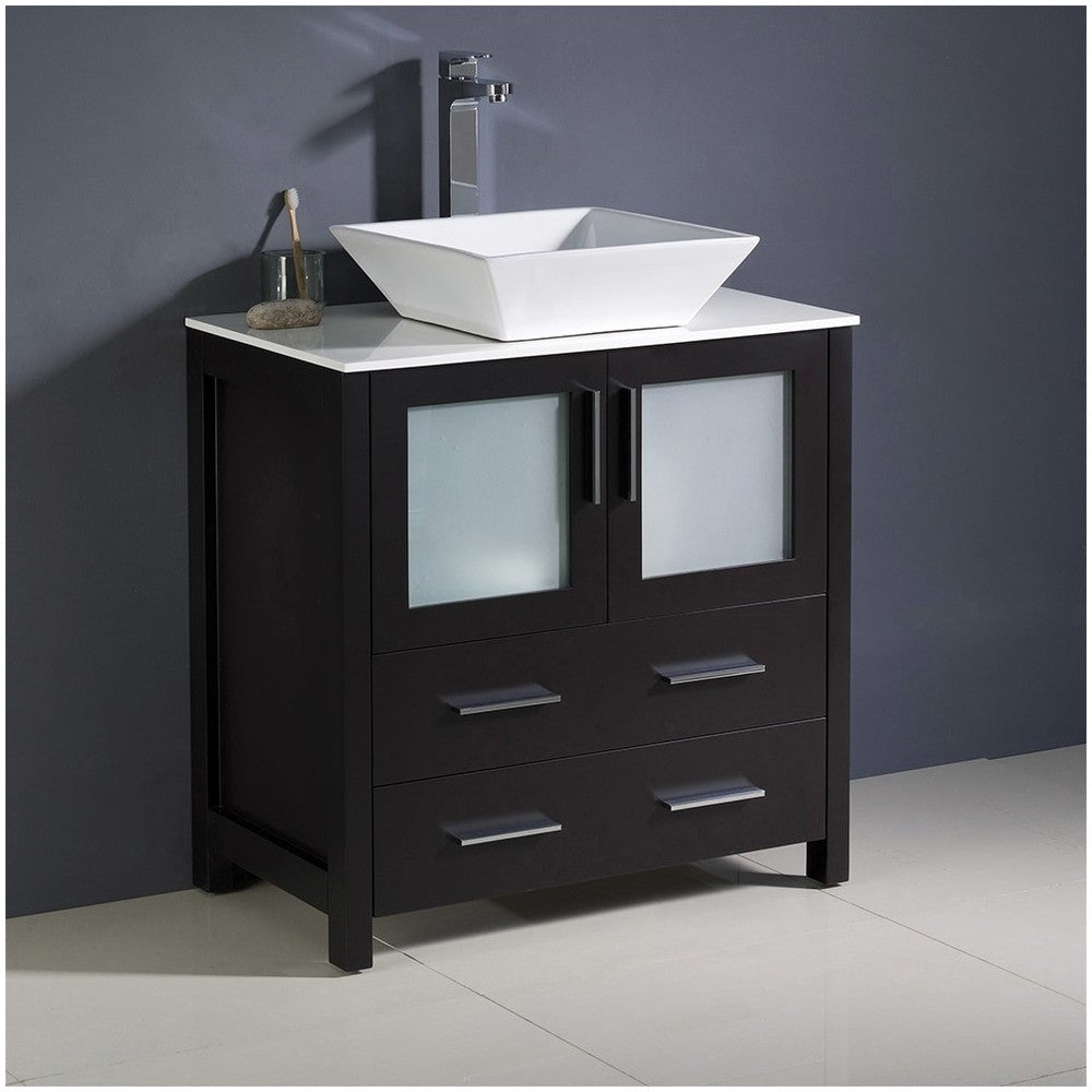 Fresca Torino 30" Espresso Modern Bathroom Cabinet w/ Top & Vessel Sink