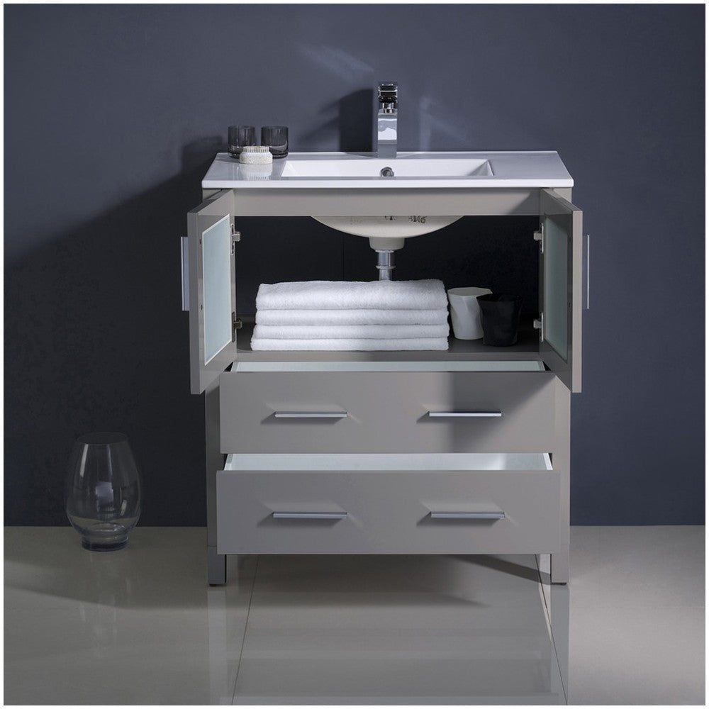 Fresca Torino 30" Gray Modern Bathroom Cabinet w/ Integrated Sink