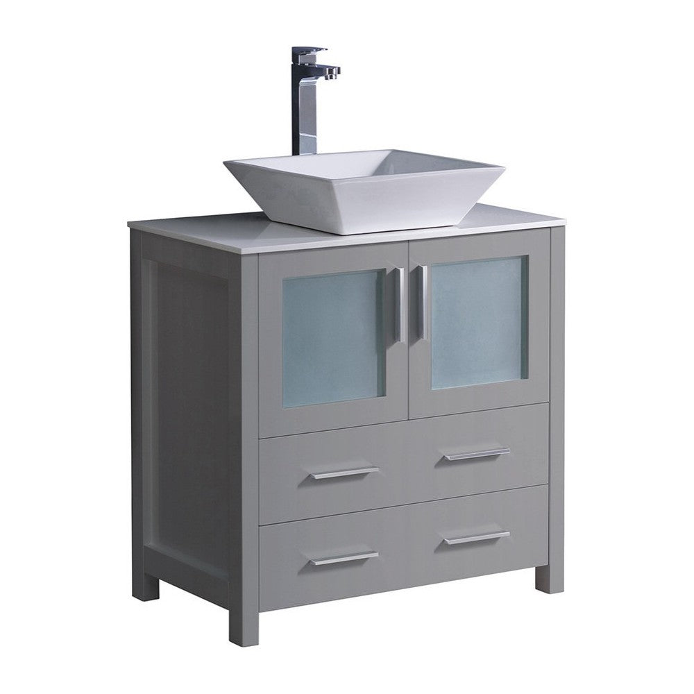 Fresca Torino 30" Gray Modern Bathroom Cabinet w/ Top & Vessel Sink