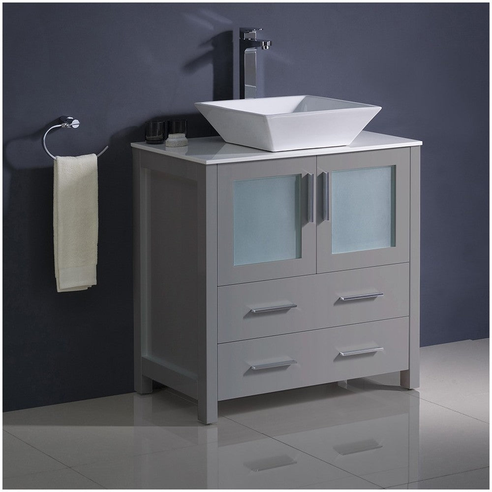 Fresca Torino 30" Gray Modern Bathroom Cabinet w/ Top & Vessel Sink