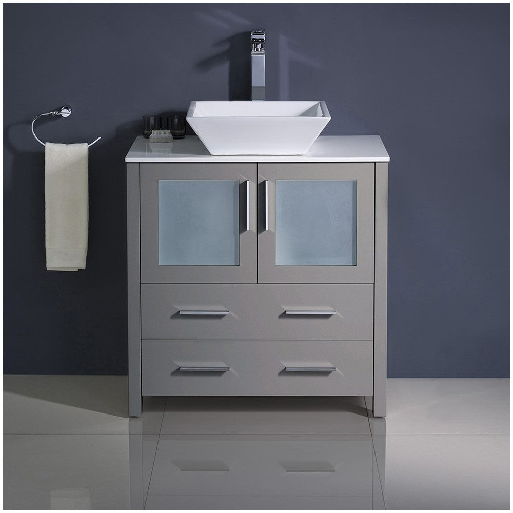Fresca Torino 30" Gray Modern Bathroom Cabinet w/ Top & Vessel Sink