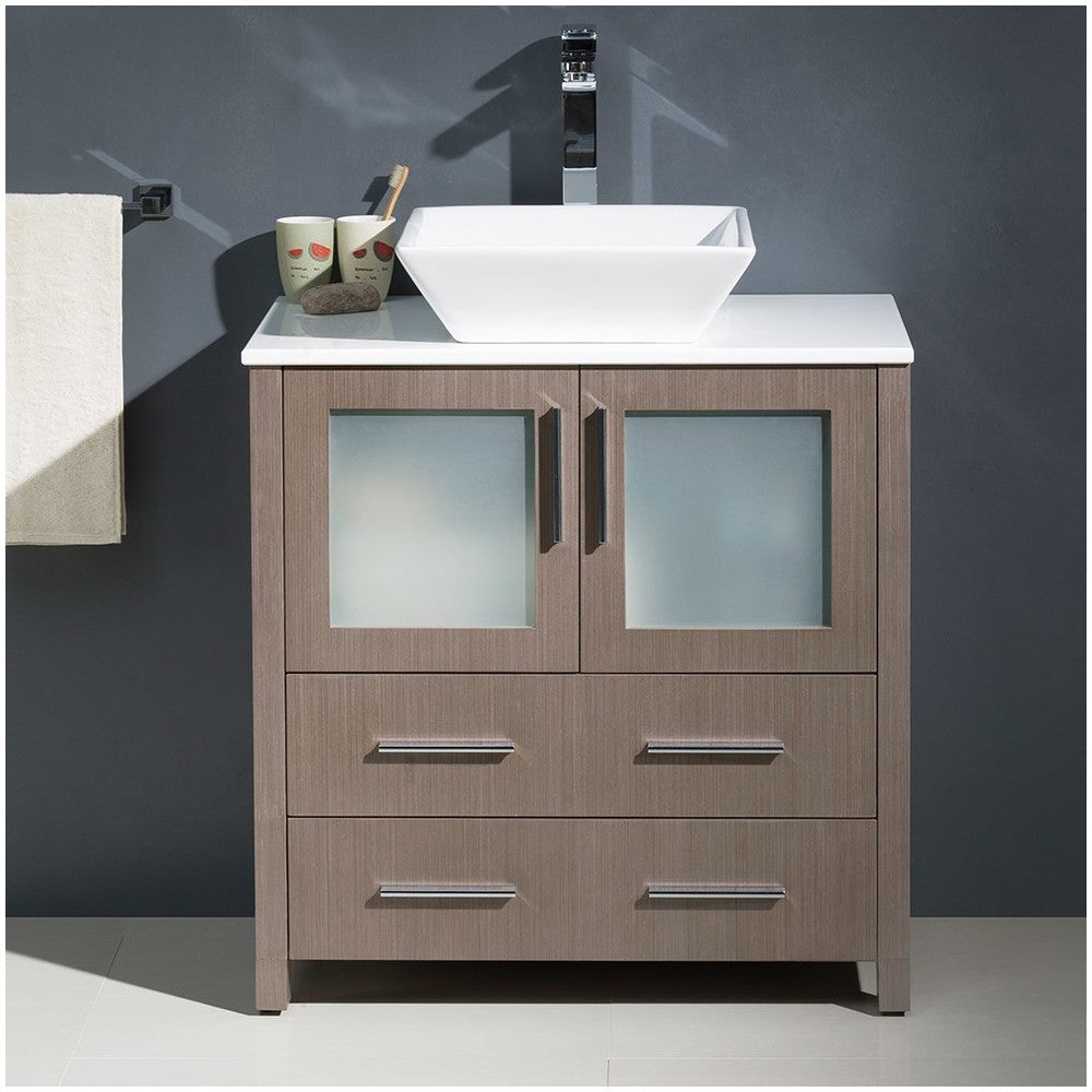 Fresca Torino 30" Gray Oak Modern Bathroom Cabinet w/ Top & Vessel Sink