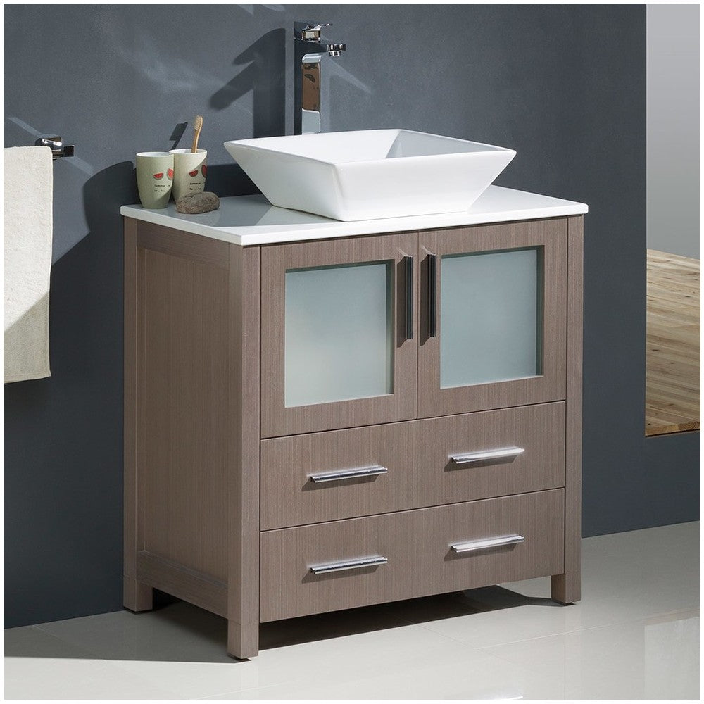 Fresca Torino 30" Gray Oak Modern Bathroom Cabinet w/ Top & Vessel Sink