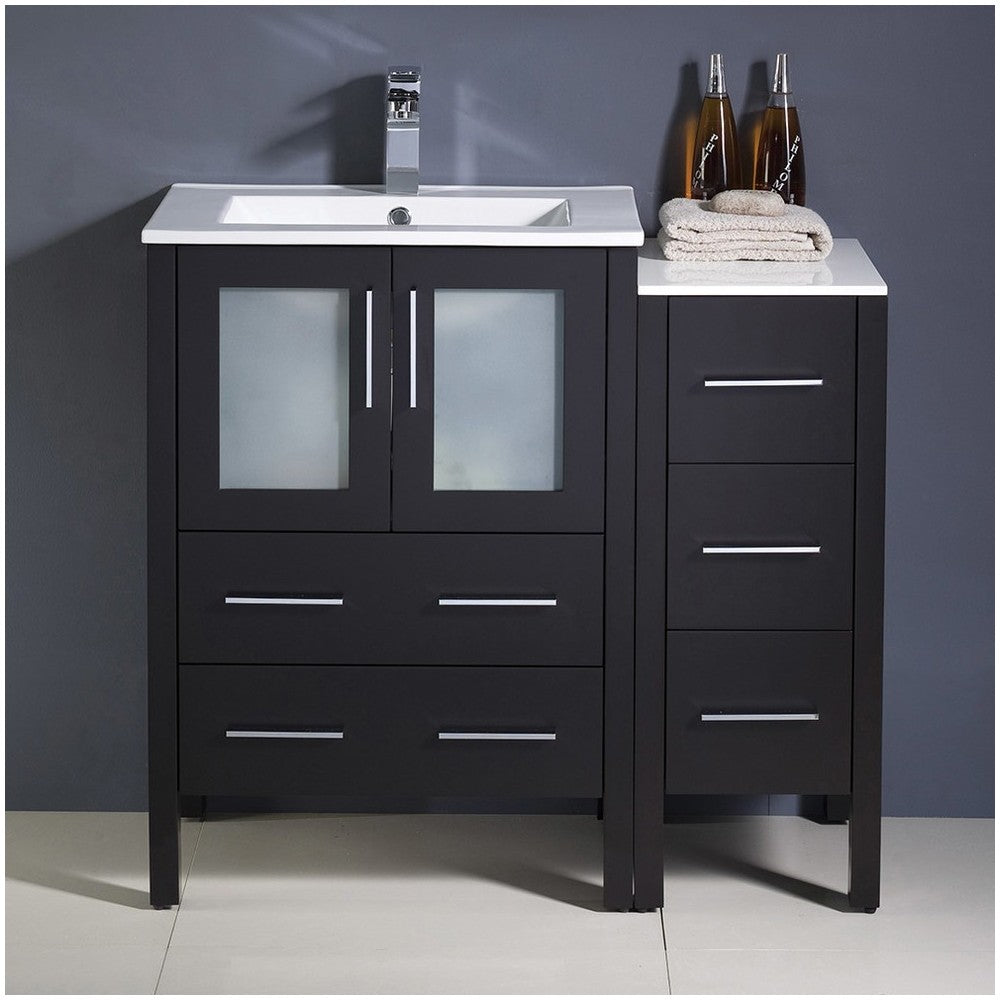 Fresca Torino 36" Espresso Modern Bathroom Cabinets w/ Integrated Sink