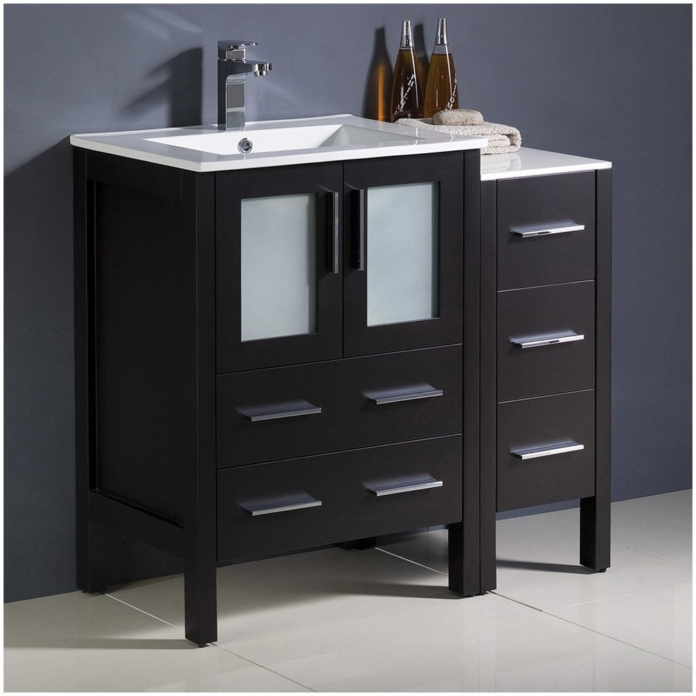 Fresca Torino 36" Espresso Modern Bathroom Cabinets w/ Integrated Sink