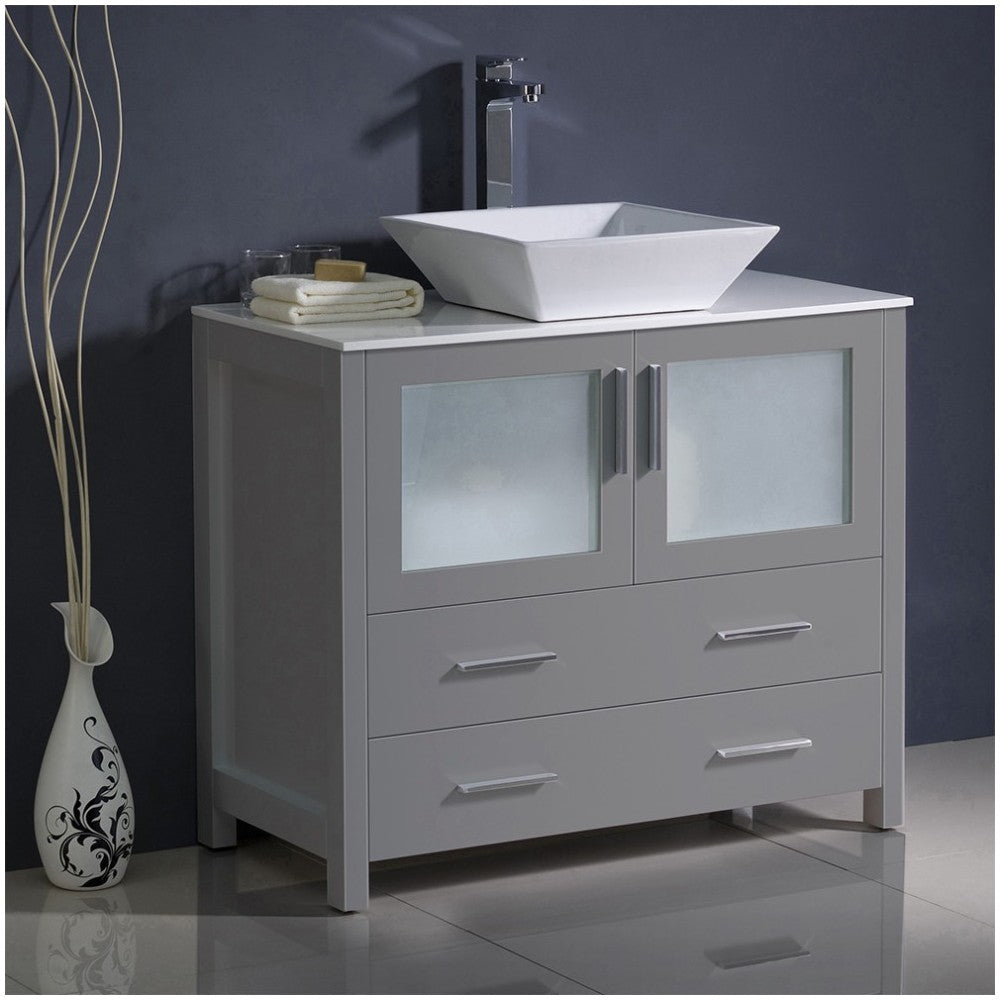 Fresca Torino 36" Gray Modern Bathroom Cabinet w/ Vessel Sink