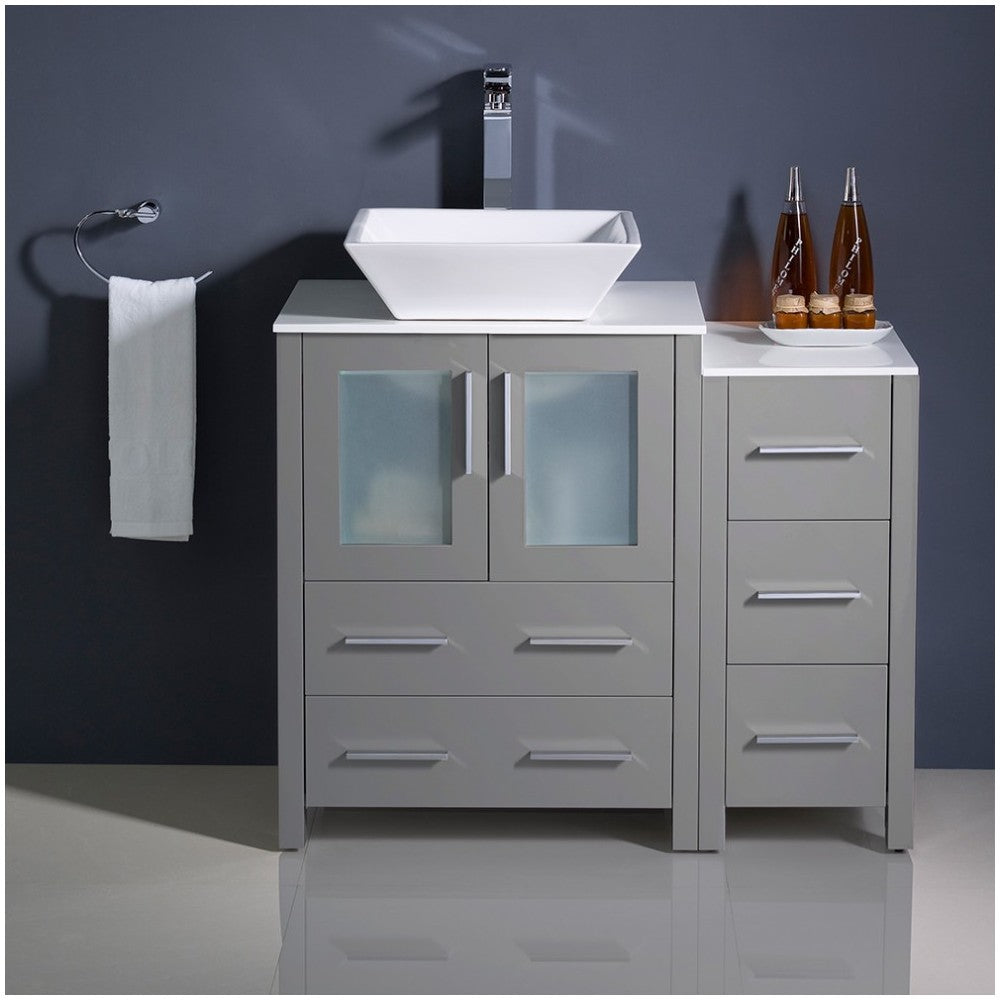 Fresca Torino 36" Gray Modern Bathroom Cabinets w/ Top & Vessel Sink