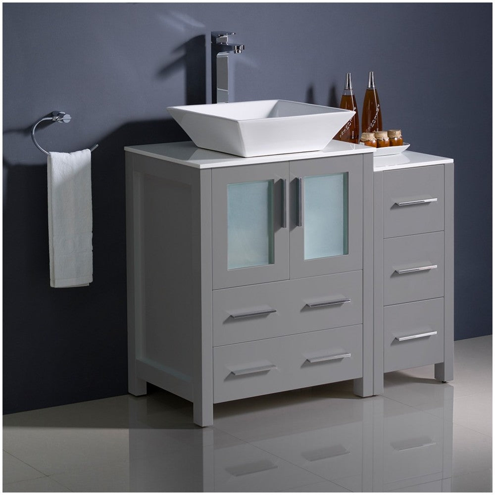 Fresca Torino 36" Gray Modern Bathroom Cabinets w/ Top & Vessel Sink