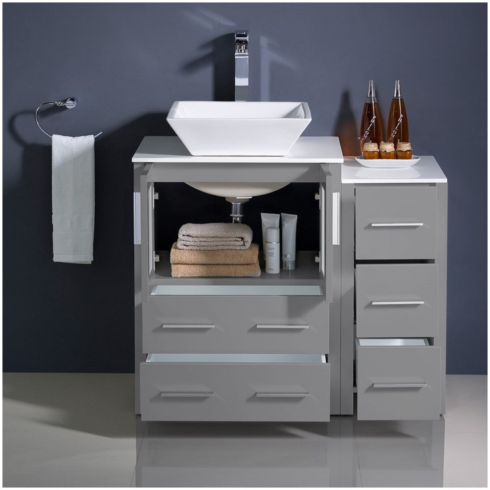 Fresca Torino 36" Gray Modern Bathroom Cabinets w/ Top & Vessel Sink