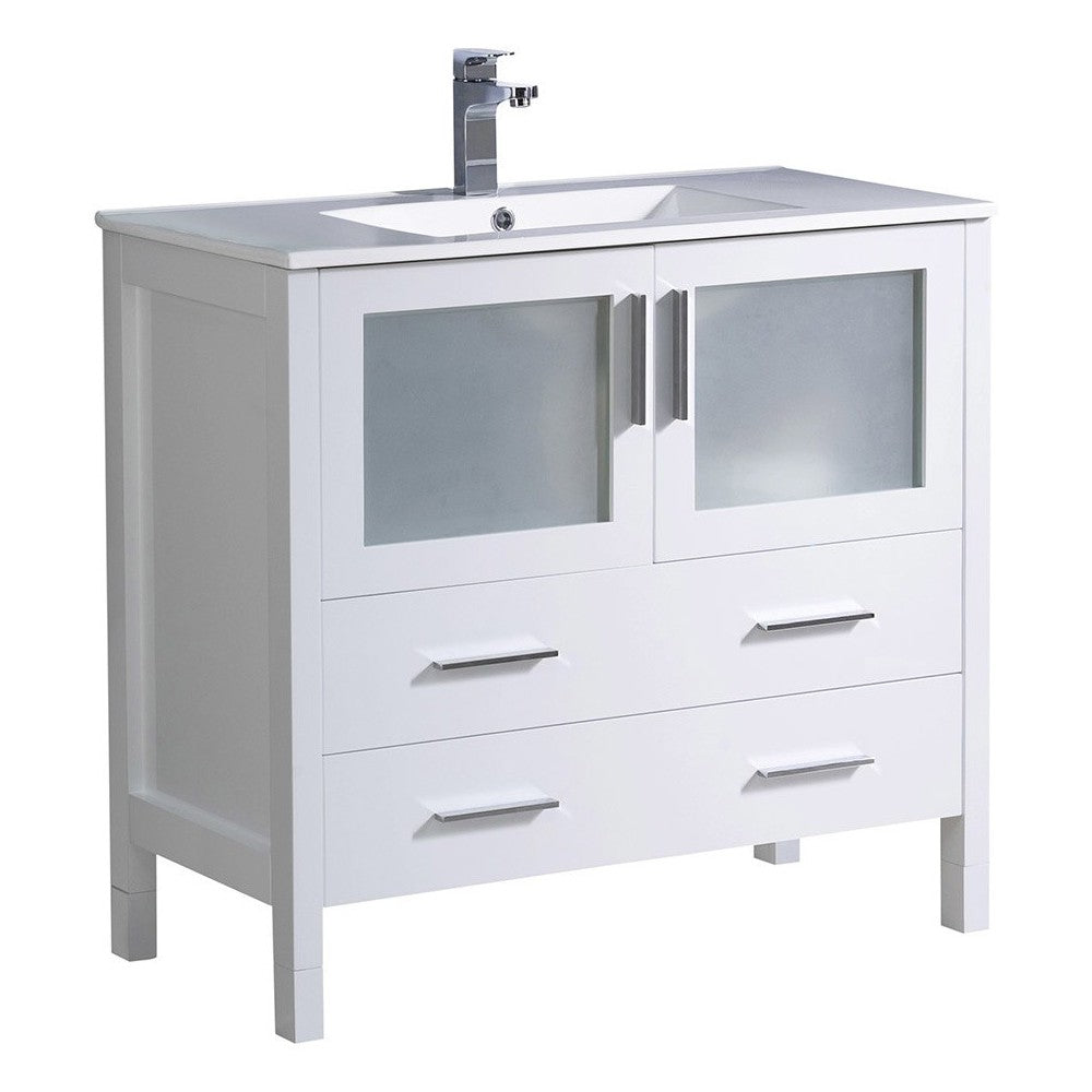 Fresca Torino 36" White Modern Bathroom Cabinet w/ Integrated Sink