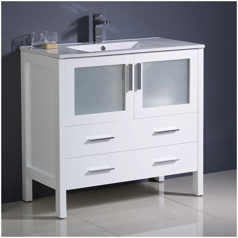 Fresca Torino 36" White Modern Bathroom Cabinet w/ Integrated Sink