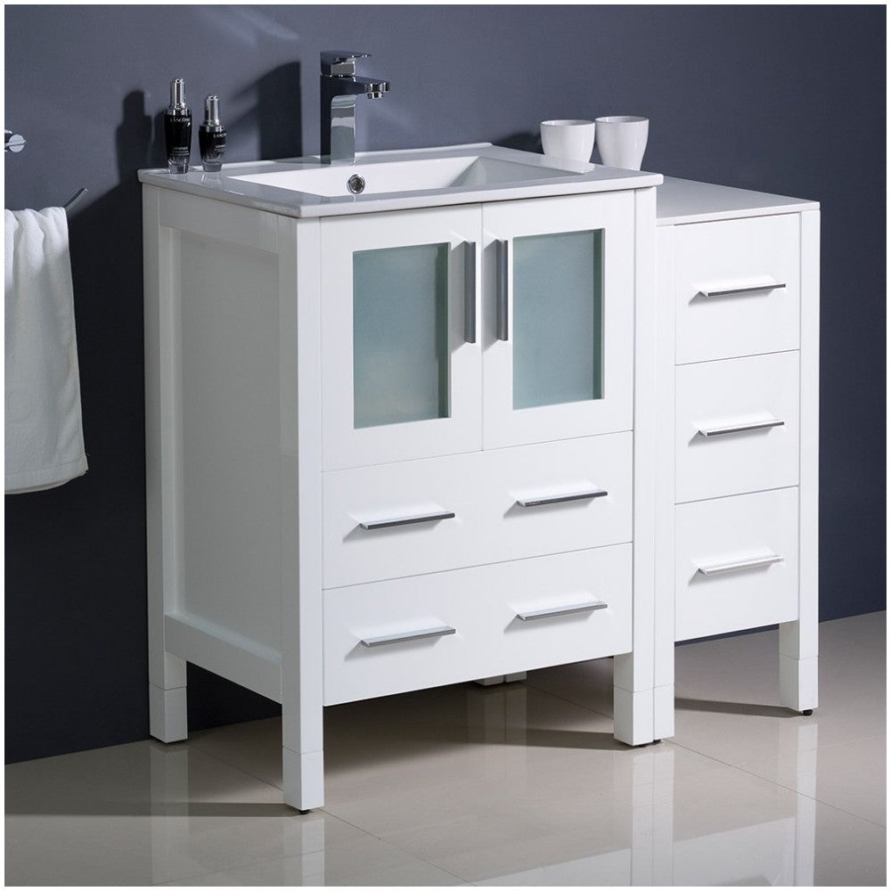 Fresca Torino 36" White Modern Bathroom Cabinets w/ Integrated Sink