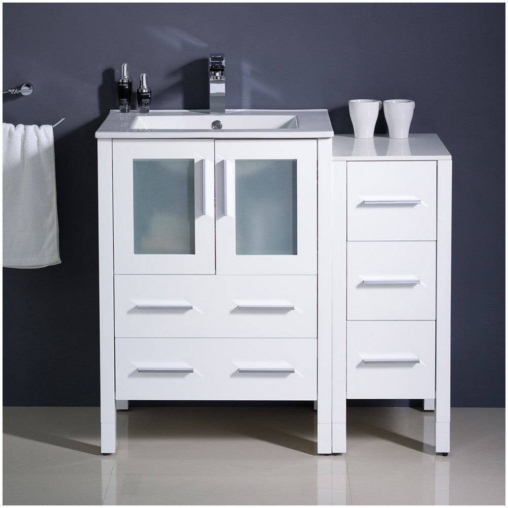 Fresca Torino 36" White Modern Bathroom Cabinets w/ Integrated Sink