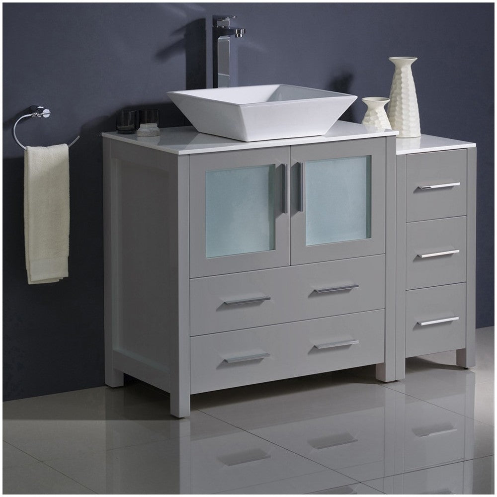 Fresca Torino 42" Gray Modern Bathroom Cabinets w/ Top & Vessel Sink