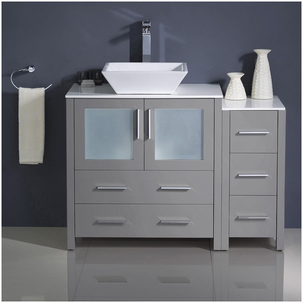 Fresca Torino 42" Gray Modern Bathroom Cabinets w/ Top & Vessel Sink