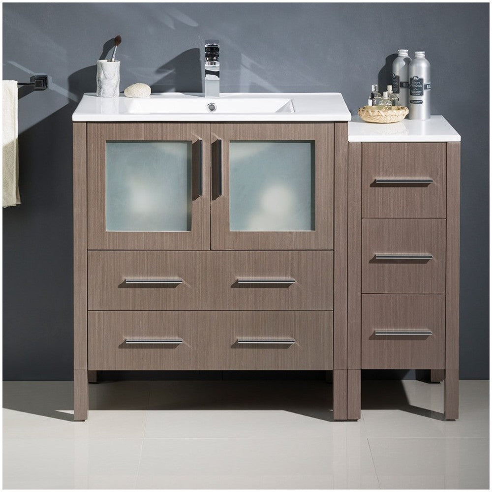Fresca Torino 42" Gray Oak Modern Bathroom Cabinets w/ Integrated Sink