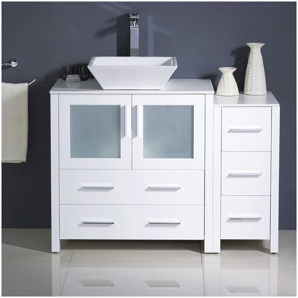 Fresca Torino 42" White Modern Bathroom Cabinets w/ Top & Vessel Sink