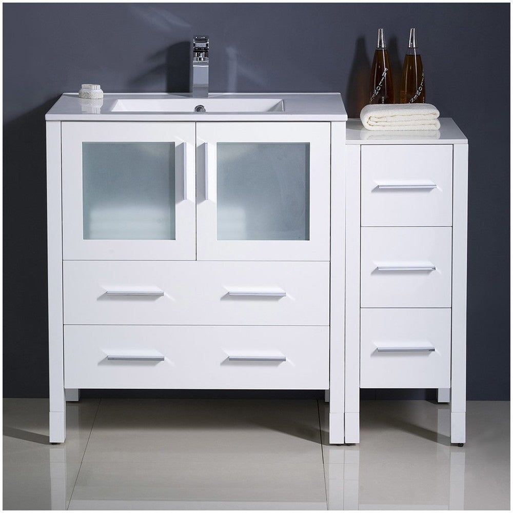 Fresca Torino 42" White Modern Bathroom Cabinets w/ Tops & Integrated Sink