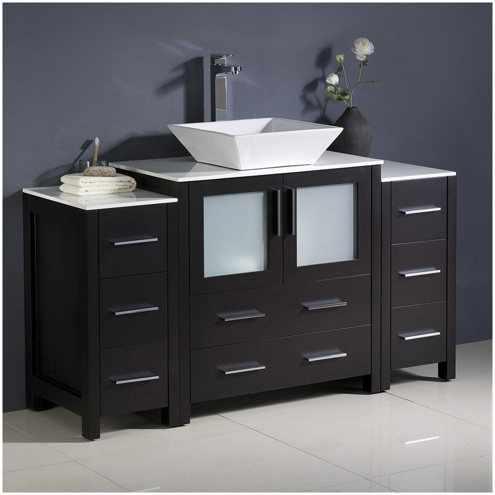 Fresca Torino 54" Espresso Modern Bathroom Cabinets w/ Top & Vessel Sink