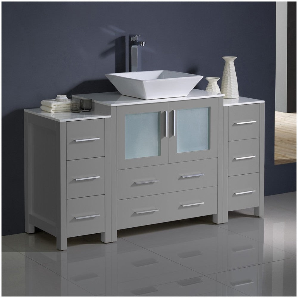 Fresca Torino 54" Gray Modern Bathroom Cabinets w/ Top & Vessel Sink