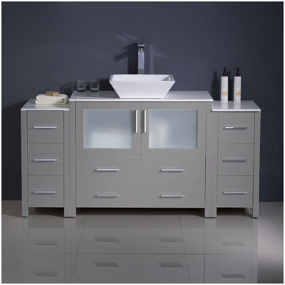 Fresca Torino 60" Gray Modern Bathroom Cabinets w/ Top & Vessel Sink