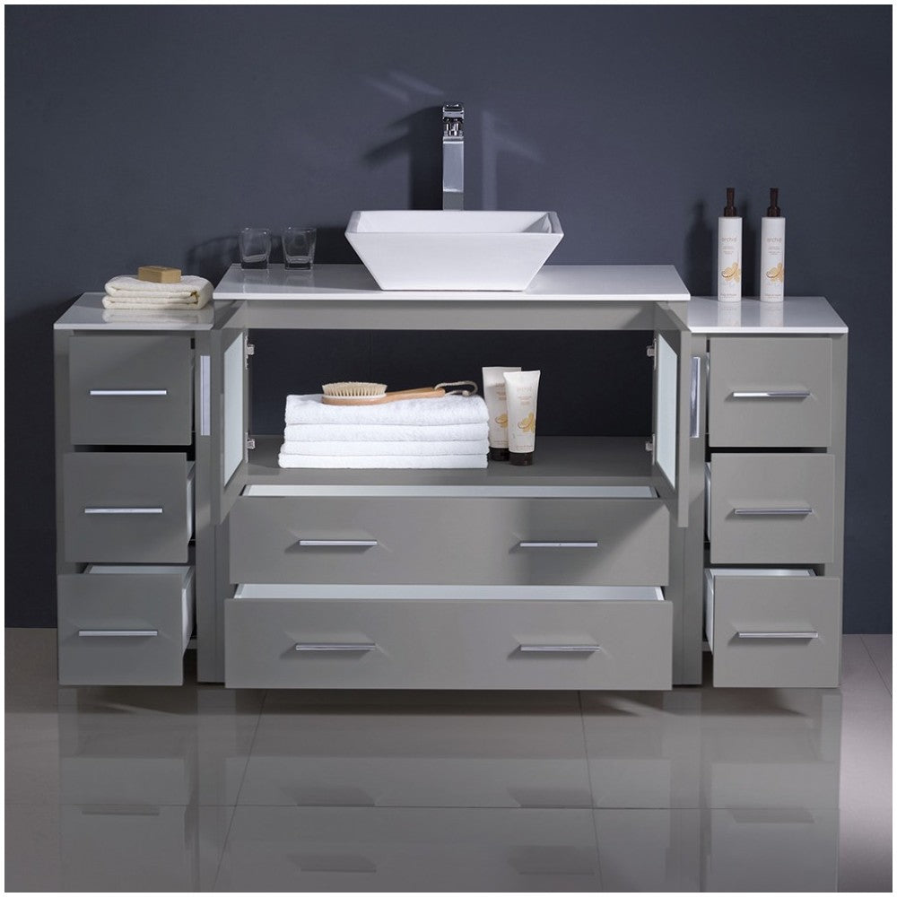 Fresca Torino 60" Gray Modern Bathroom Cabinets w/ Top & Vessel Sink