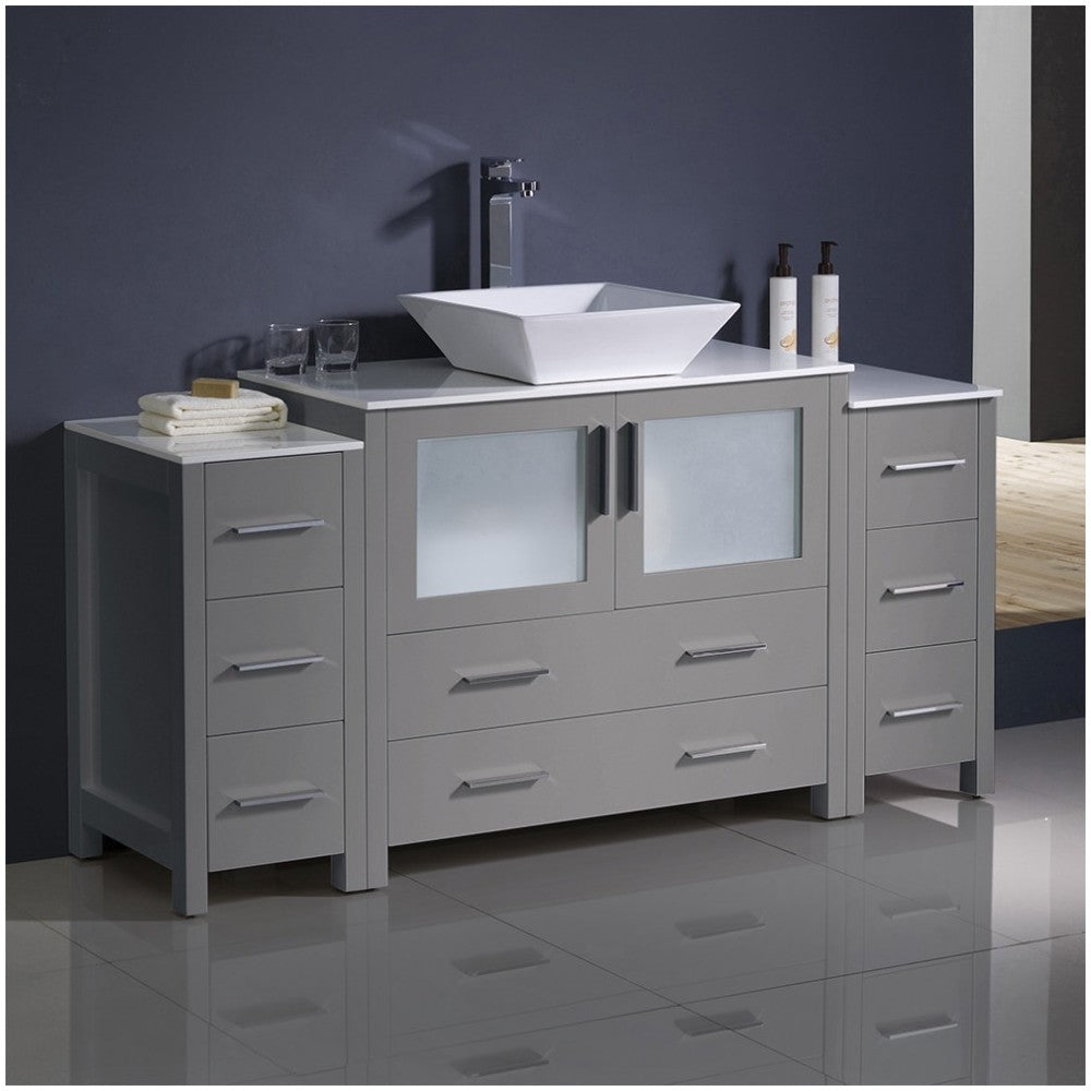 Fresca Torino 60" Gray Modern Bathroom Cabinets w/ Top & Vessel Sink