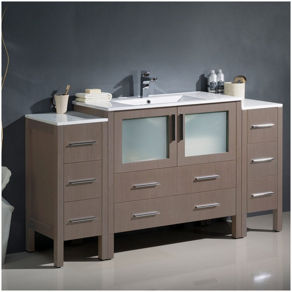 Fresca Torino 60" Gray Oak Modern Bathroom Cabinets w/ Integrated Sink