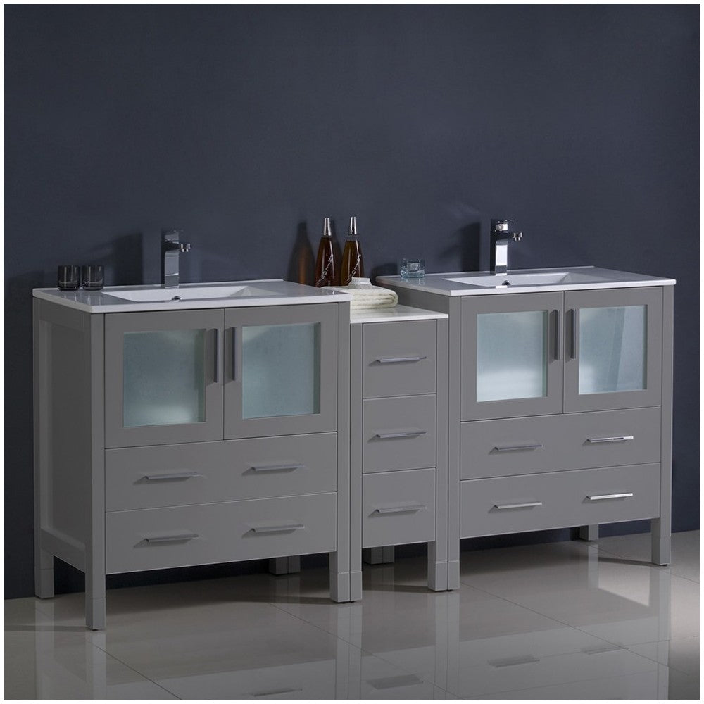 Fresca Torino 72" Gray Modern Double Sink Bathroom Cabinets w/ Integrated Sinks