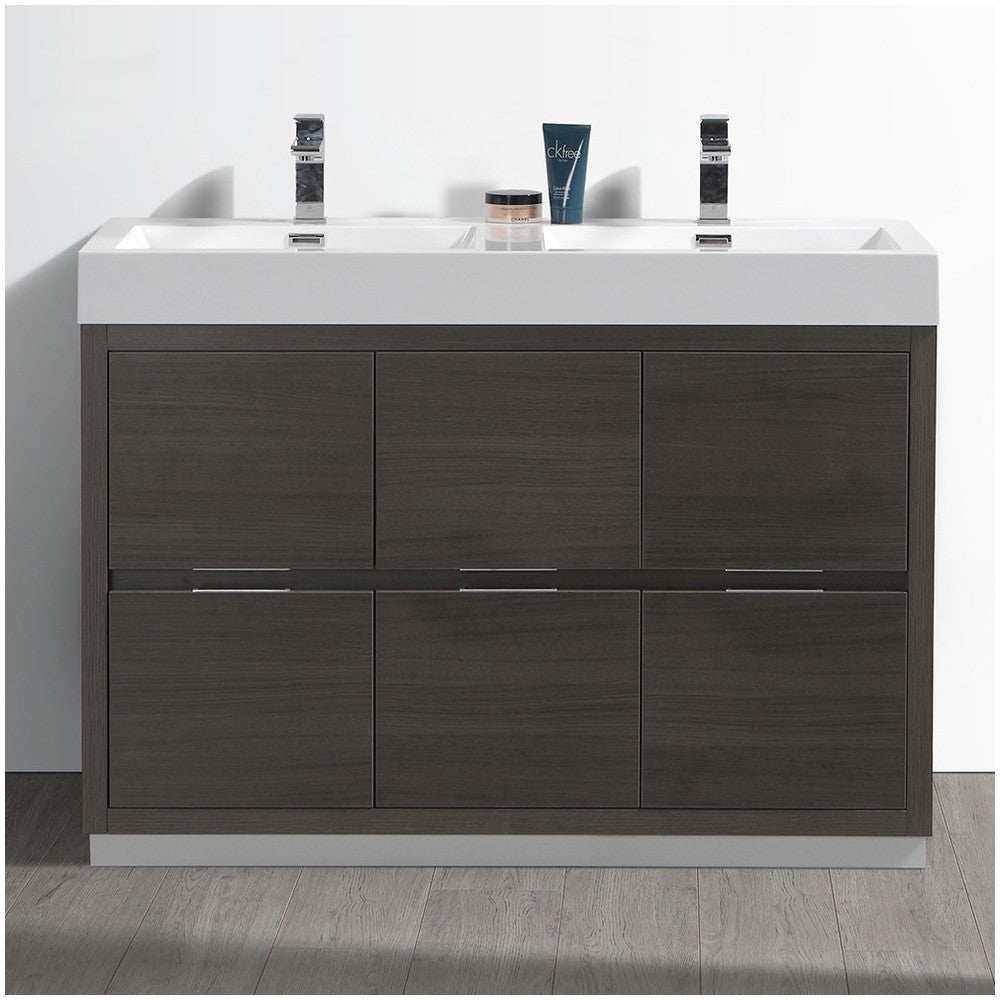 Fresca Valencia 48" Gray Oak Free Standing Double Sink Modern Bathroom Vanity