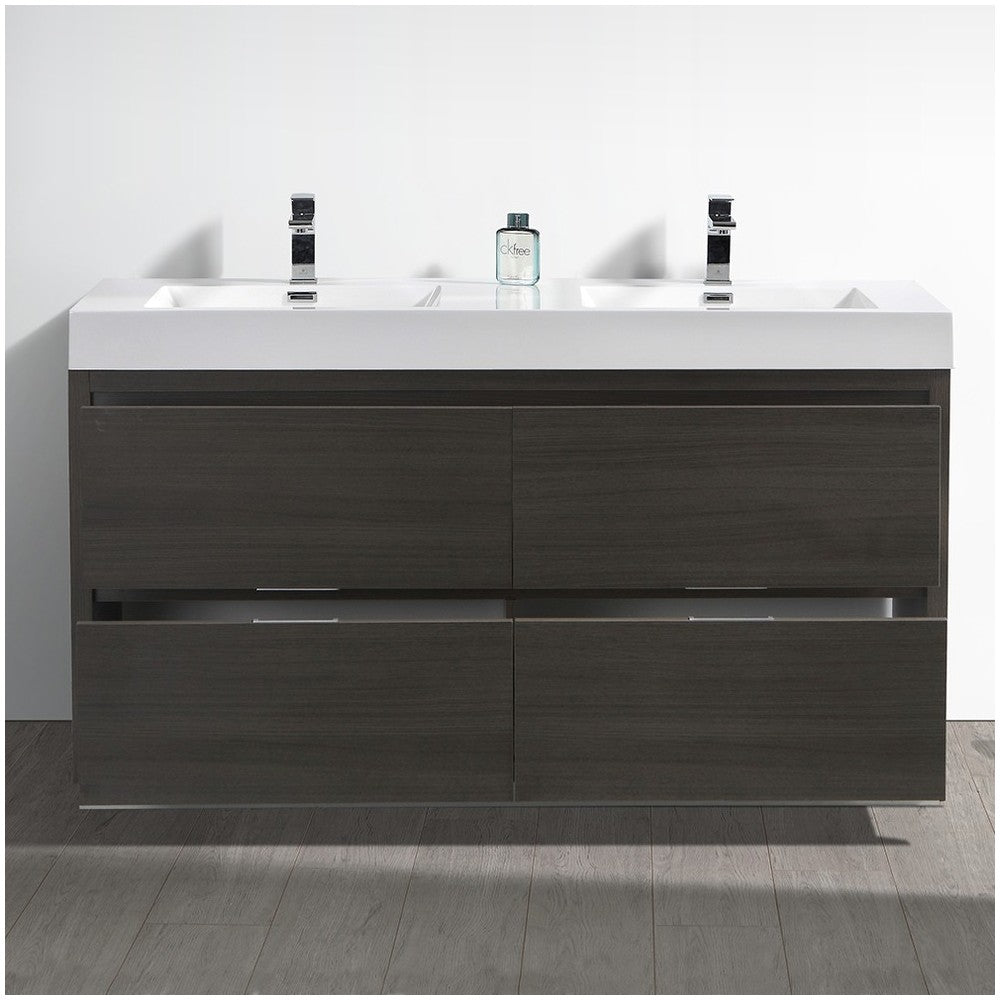 Fresca Valencia 60" Gray Oak Free Standing Double Sink Modern Bathroom Vanity