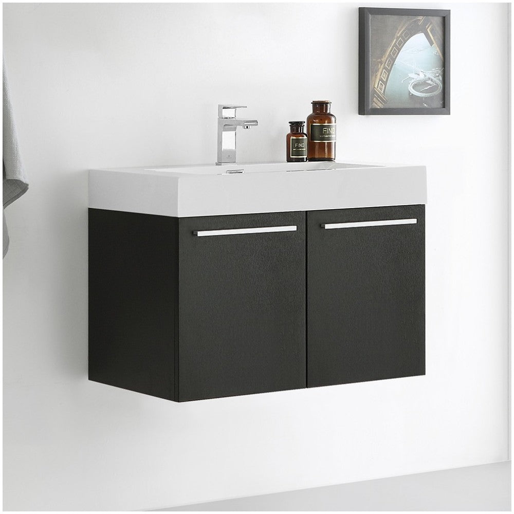 Fresca Vista 30" Black Wall Hung Modern Bathroom Cabinet w/ Integrated Sink