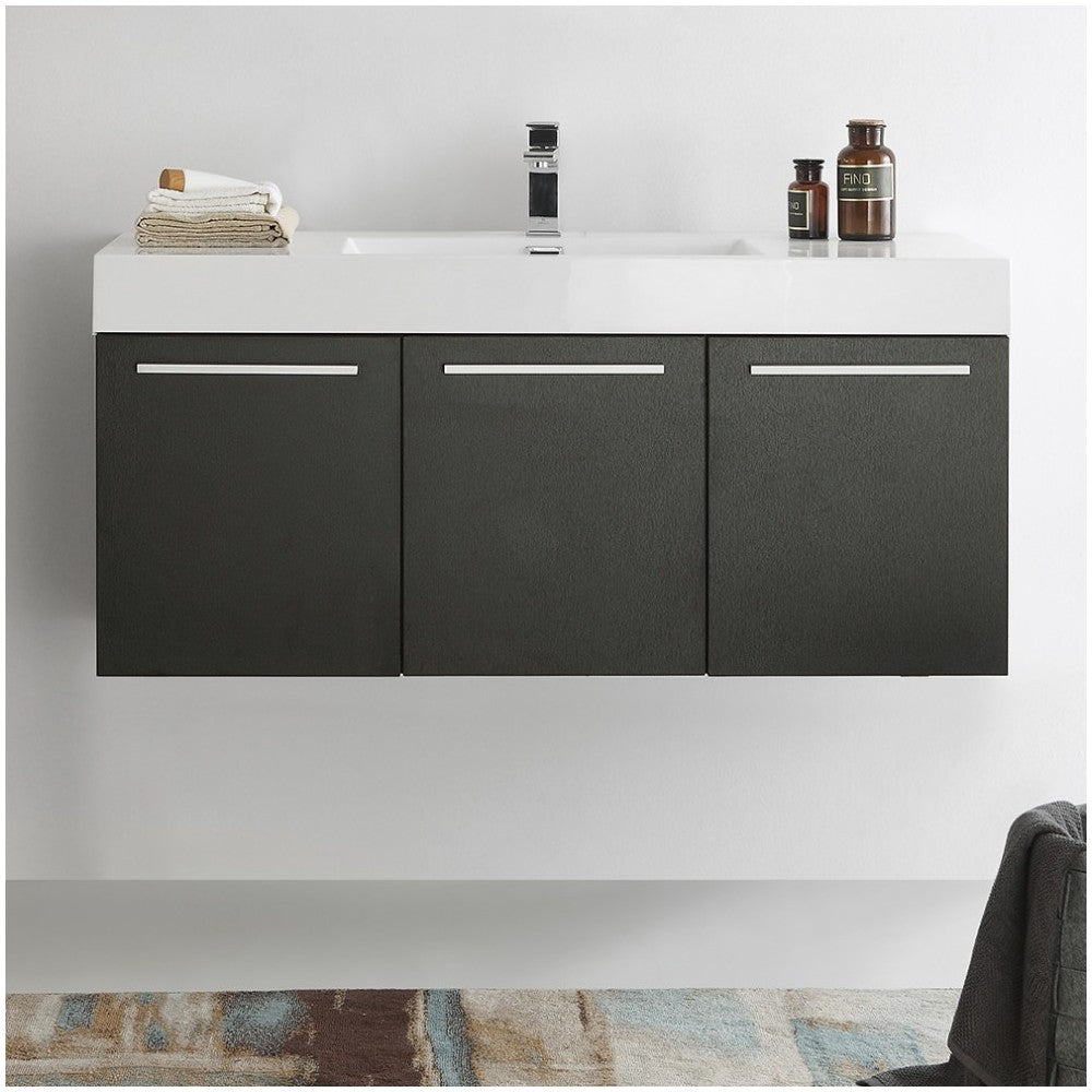 Fresca Vista 48" Black Wall Hung Modern Bathroom Cabinet w/ Integrated Sink
