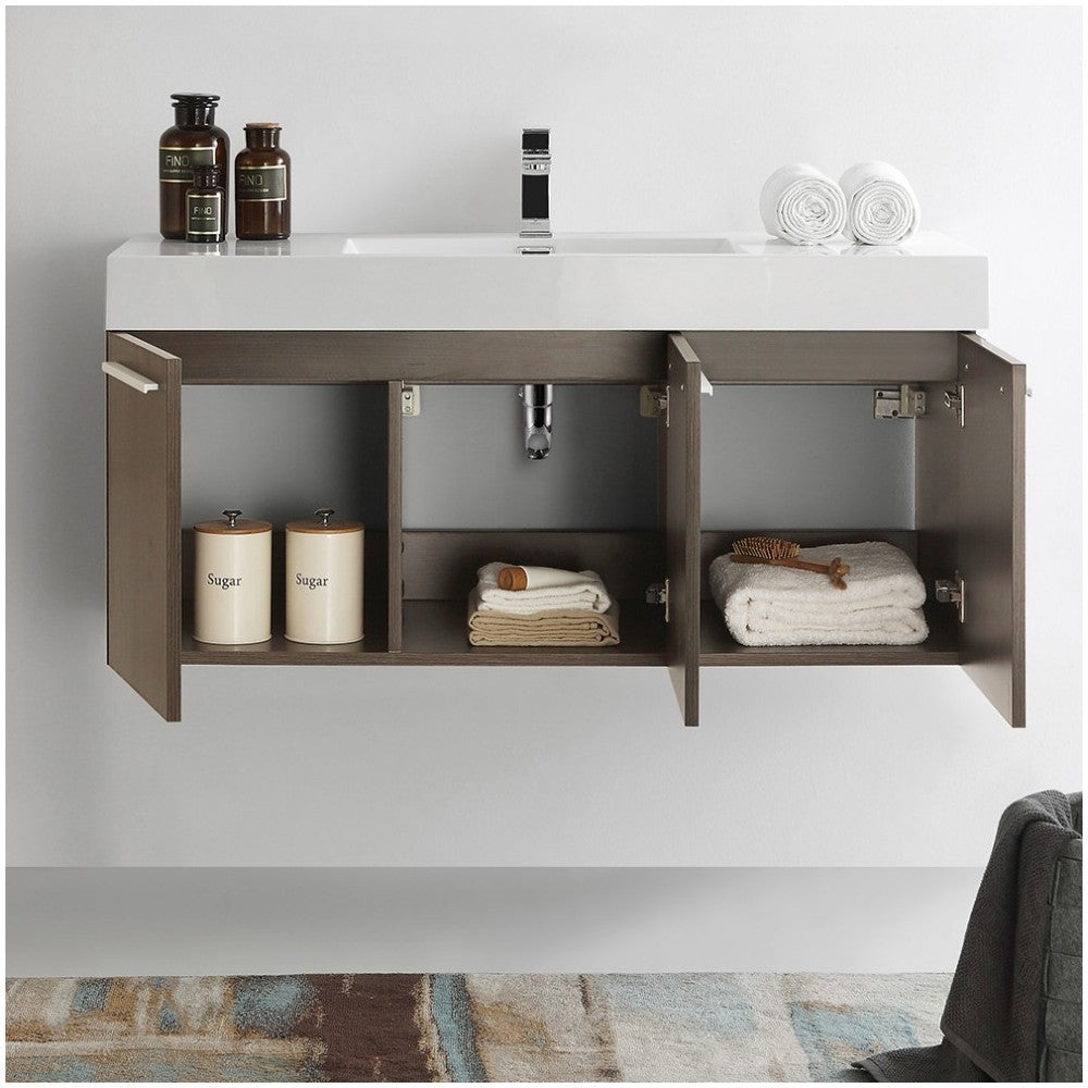 Fresca Vista 48" Gray Oak Wall Hung Modern Bathroom Cabinet w/ Integrated Sink